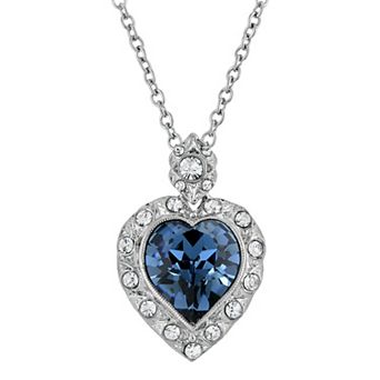 1928 Silver-Tone Blue Montana Heart Pendant Necklace