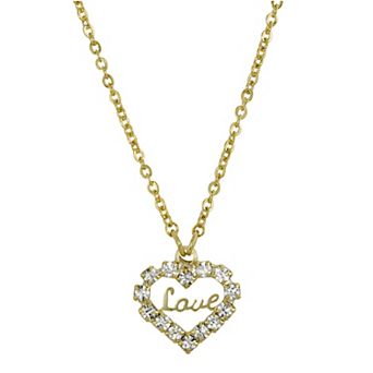 1928 14k Gold Dipped Crystal Accented "Love" Heart Pendant Necklace