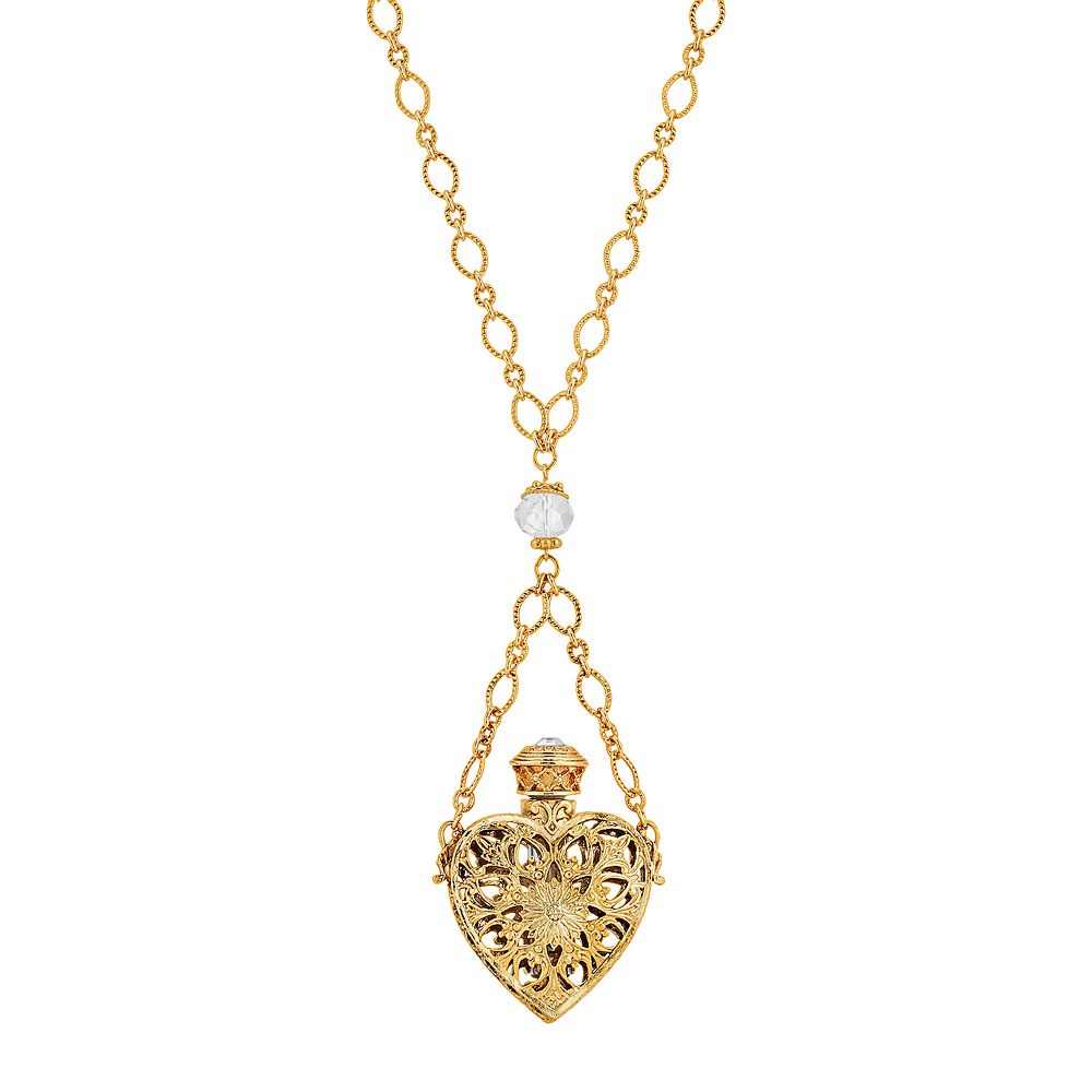 1928 14k Gold-Dipped Crystal Filigree Heart With Glass Vial Necklace