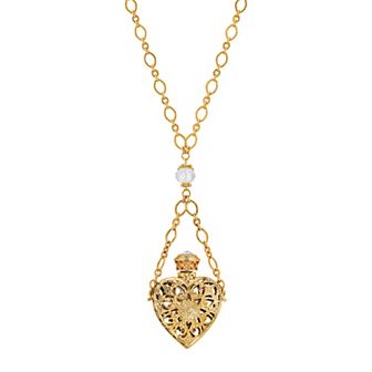 1928 14k Gold-Dipped Crystal Filigree Heart With Glass Vial Necklace