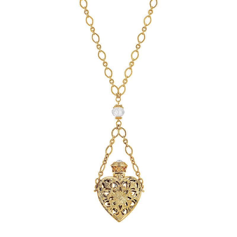 1928 14k Gold-Dipped Crystal Filigree Heart With Glass Vial Necklace, Women