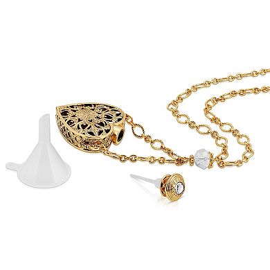 1928 14k Gold-Dipped Crystal Filigree Heart With Glass Vial Necklace