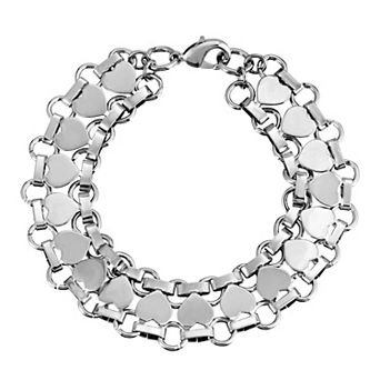 1928 Silver-Tone Heart Link Bracelet