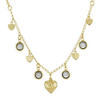 1928 Gold-Tone Black Diamond Channels With Hearts Drop Necklace