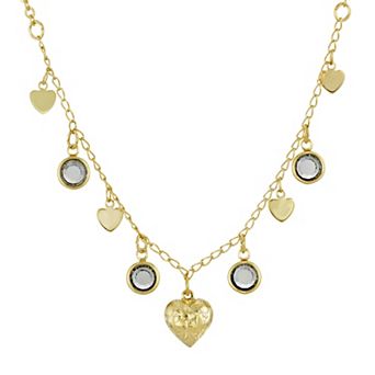 1928 Gold-Tone Black Diamond Channels With Hearts Drop Necklace