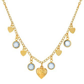 1928 Gold Tone Light Blue Channels With Hearts Drop Necklace