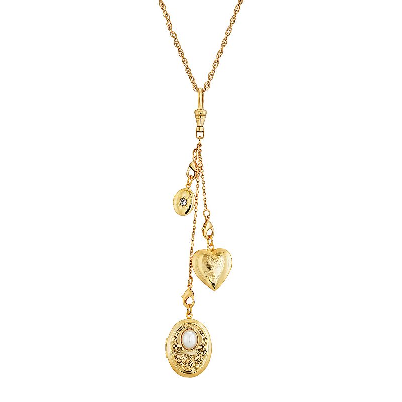 1928 Gold Tone Multi Charm Heart Locket Necklace, Womens