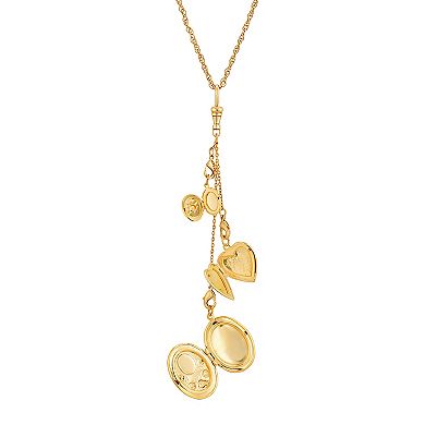 1928 Gold Tone Multi Charm Heart Locket Necklace