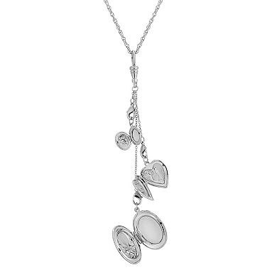 1928 Silver Tone Multi Charm Heart Locket Necklace