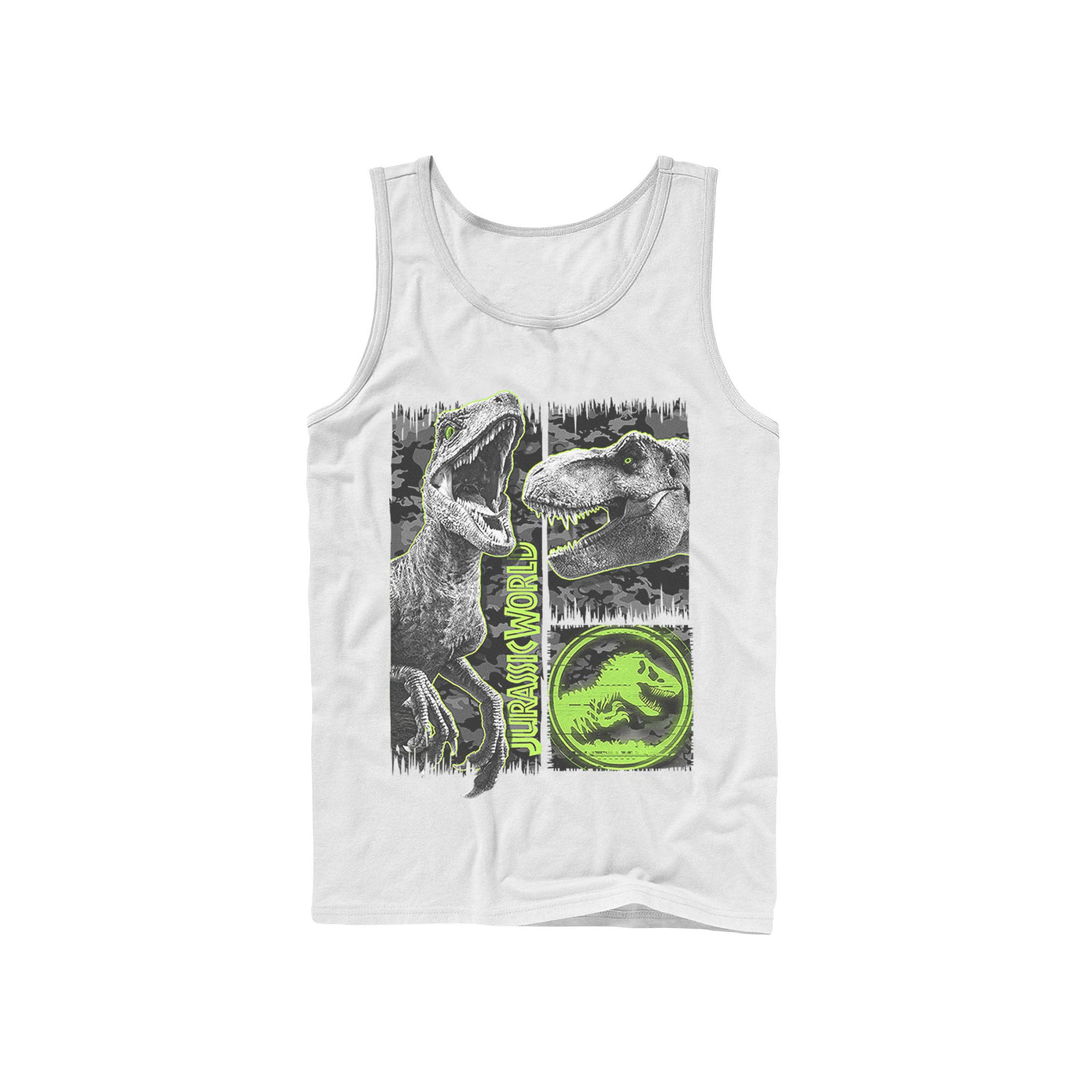 Mens Jurassic World Two Raptor T-Rex Camo Scratch Tank Top, Size: Large, W