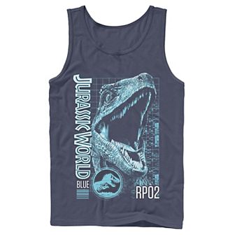 Men's Jurassic World Two Blue Face Tech Schematic Tank Top