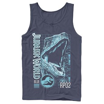 Men's Jurassic World Two Blue Face Tech Schematic Tank Top