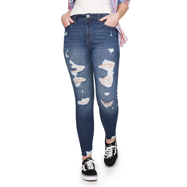 GOGO Jeans Girls DARK WASH Super High Rise Rip & Repair Curvy Jeggings 3