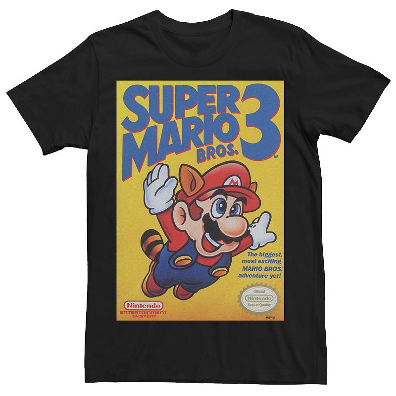 Men's Super Mario Bros 3 Flying Raccoon Mario Poster Tee, Size: XL, Black