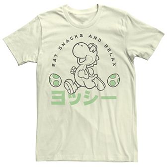 Men's Nintendo Super Mario Yoshi Eats Snacks And Relax Kanji Portrait Tee