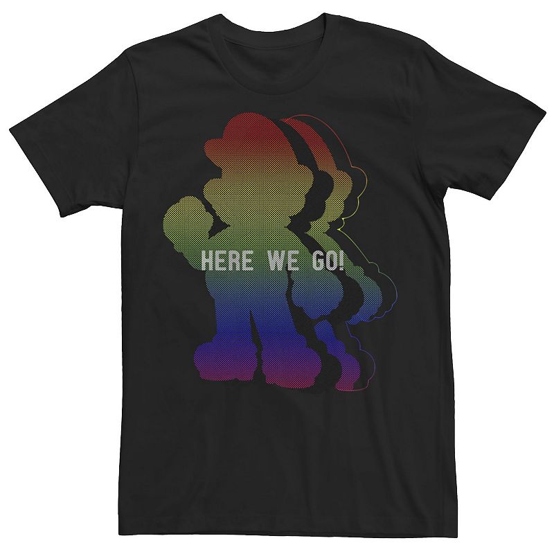 Men's Nintendo Super Mario Rainbow Gradient Silhouette Tee, Size: 3XL, Black