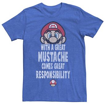 Men's Super Mario With A Great Mustache Comes Great Responsibility Tee
