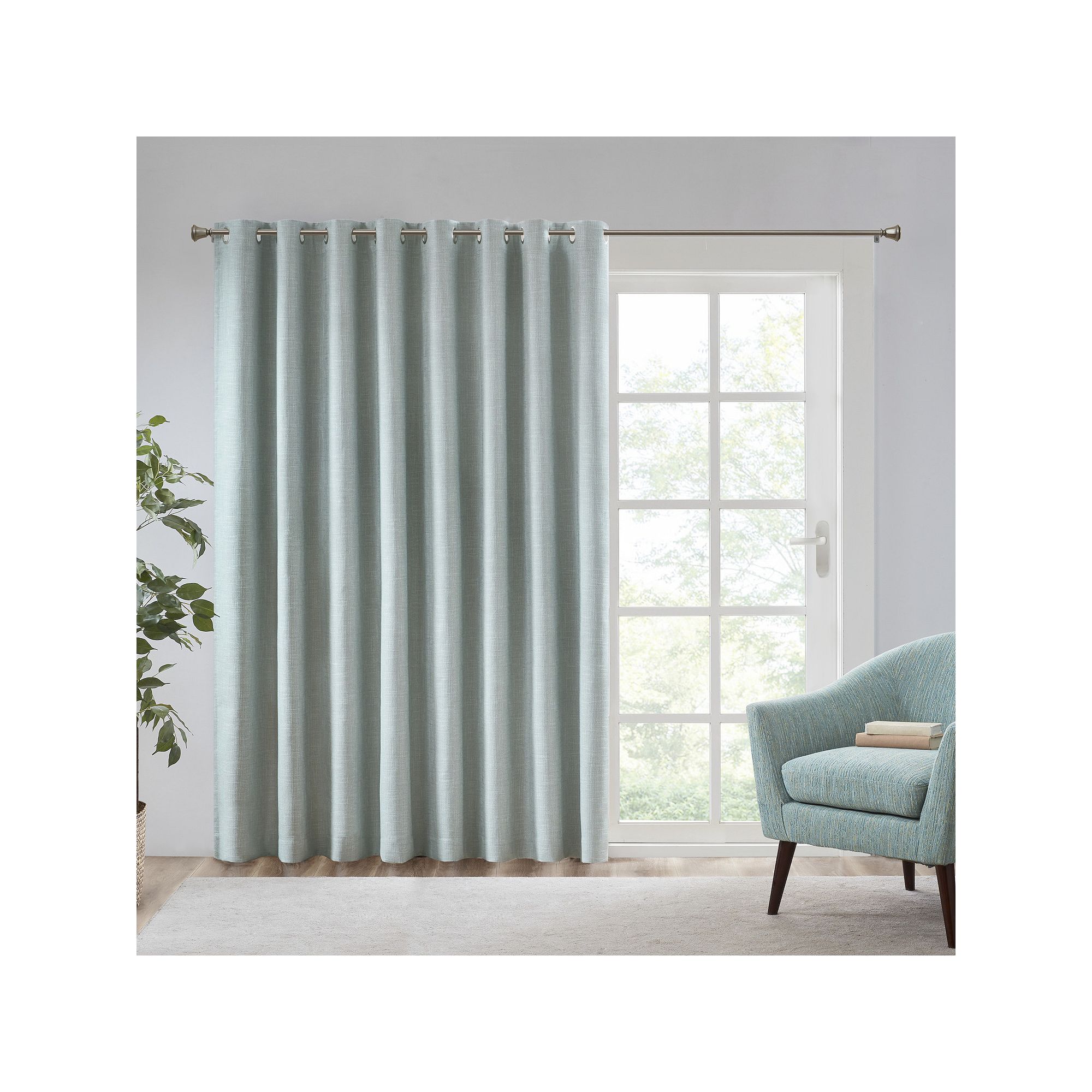 Madison Park Arlie Printed Heathered 1-Panel Blackout Patio Curtain, Blue