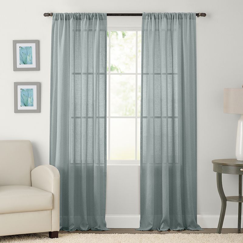 Clean Window Crushed Texture Anti-Dust Sheer Window Curtain, Med Blue, 52X9