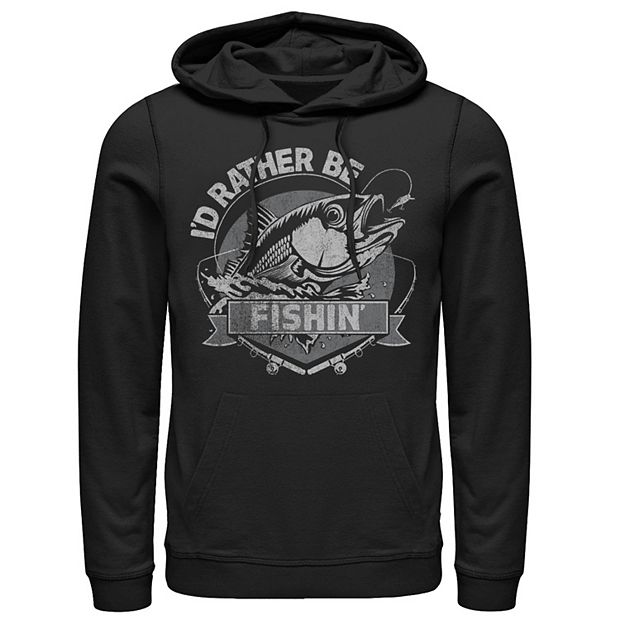 Men's I'd Rather Be Fishing Lime Green Fish About to Get Hooked Graphic Hoodie, Size: Medium, Black