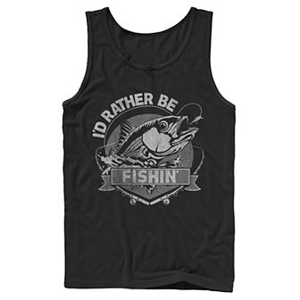 Men's I'd Rather Be Fishing Lime Green Fish About To Get Hooked Graphic Tank Top
