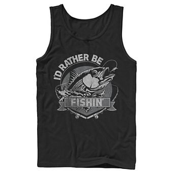 Men's I'd Rather Be Fishing Lime Green Fish About To Get Hooked Graphic Tank Top