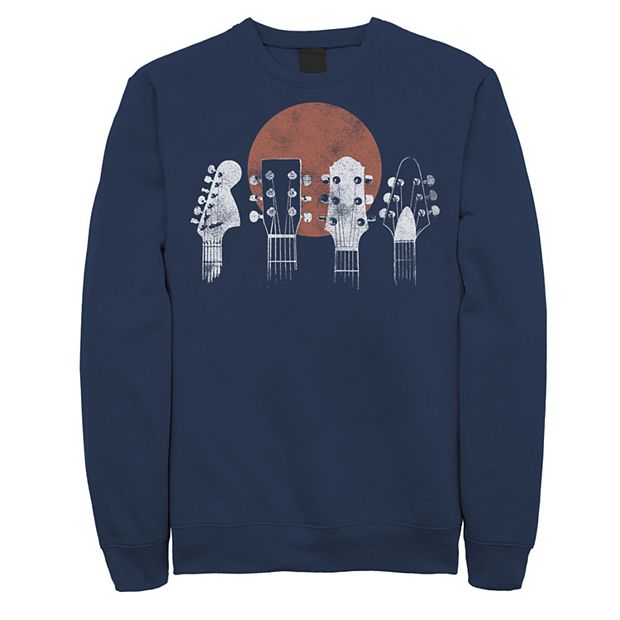 Men's Guitar Head Line Navy Blue And White Pattern Graphic Fleece