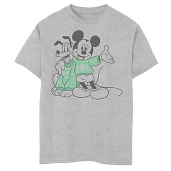 Disney's Mickey Mouse Mickey And Pluto Men's Christmas Outline Tee