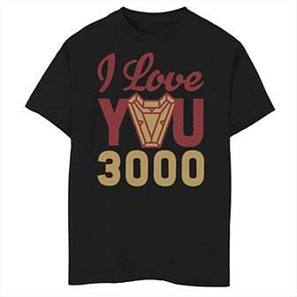 Boys 8-20 Marvel Avengers Endgame Iron Man I Love You 3000 Red Yellow Logo Tee