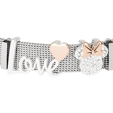 Disney's Minnie Mouse Two Tone Crystal Accent Love Mesh Bracelet 