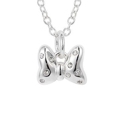 Disney's Silver Tone Minnie Mouse Crystal Accent Bow Necklace
