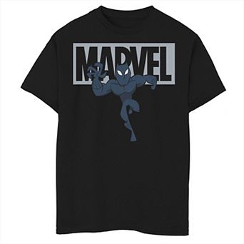 Boys 6-20 Marvel Black Panther Chibi Action Pose Logo Outline Tee