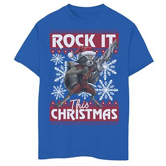 Boys 8-20 Marvel Guardians Of The Galaxy Rocket Rock It This Christmas Tee