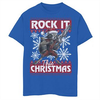 Boys 8-20 Marvel Guardians Of The Galaxy Rocket Rock It This Christmas Tee