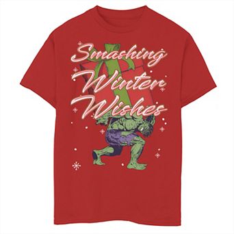 Men's Marvel Hulk Smashing Winter Wishes Christmas Tee