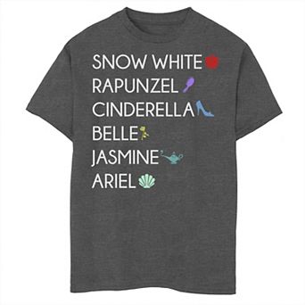 Boys 8-20 Disney Princess Six Princesses Names & Symbols Tee