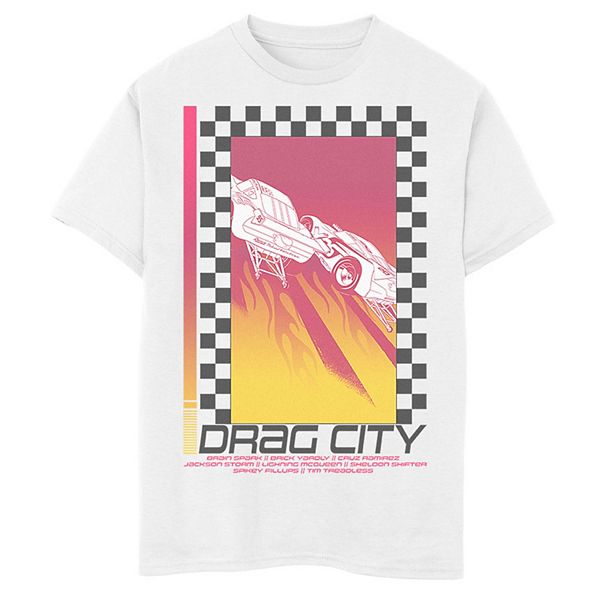 Men S Disney Pixar Cars Drag City Flames Poster Tee