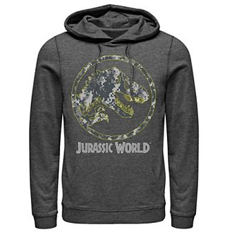 Men's Jurassic World Camouflage Yellow Outline Fossil Coin Logo Hoodie