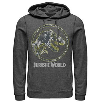 Men's Jurassic World Camouflage Yellow Outline Fossil Coin Logo Hoodie
