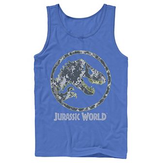 Men's Jurassic World Camouflage Yellow Outline Fossil Coin Logo Tank Top