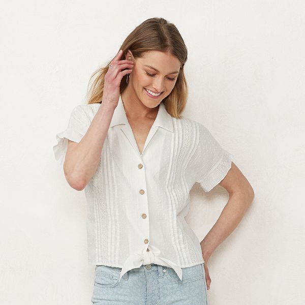 Women's LC Lauren Conrad Ruffle Pintuck Button-Down Shirt