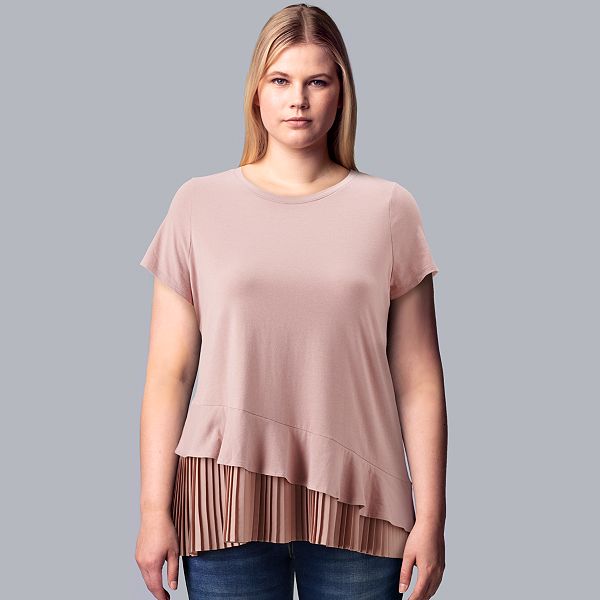 Plus Size Simply Vera Vera Wang Pleated Mixed Media Top