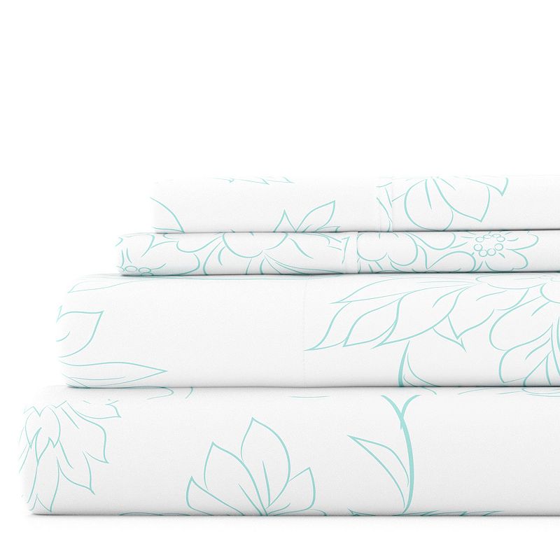 Home Collection Floral Printed Sheet Set, Blue, King Set