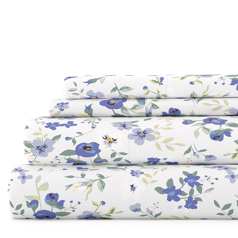 Home Collection Floral Printed Sheet Set, Blue, King Set