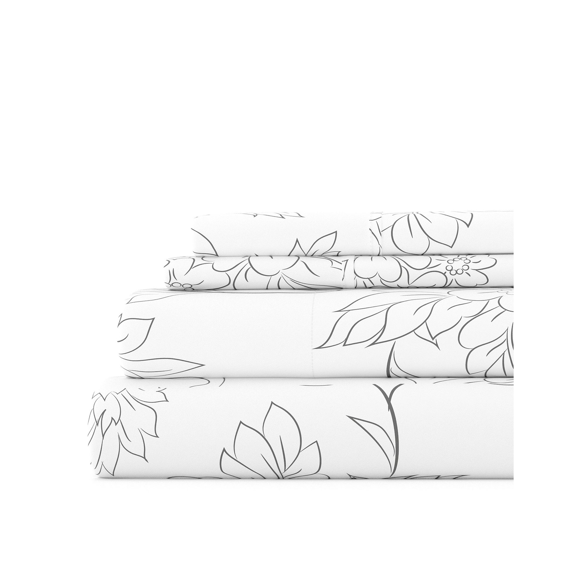 Home Collection Floral Printed Sheet Set, Gray Vines