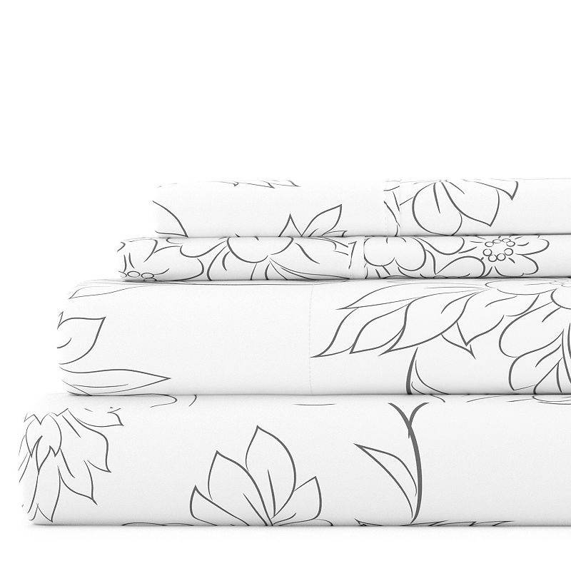 Home Collection Floral Printed Sheet Set, Grey, Queen Set