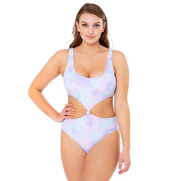 Plus Fish Scale Knot Front One Piece Swimsuit