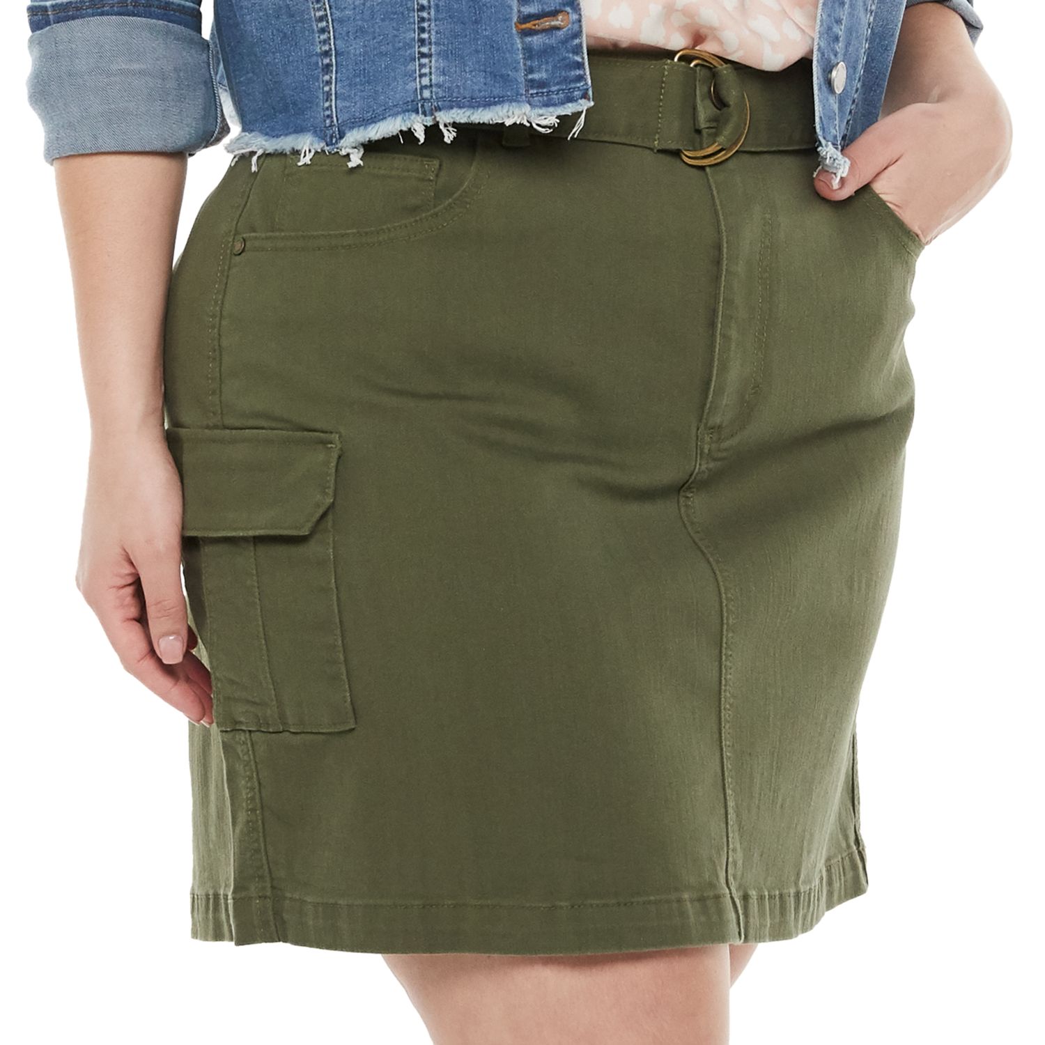 plus size khaki denim skirt