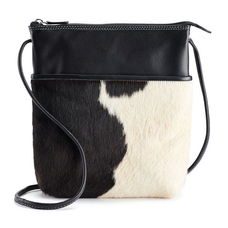 ili Leather Fur Print Crossbody Bag, Black