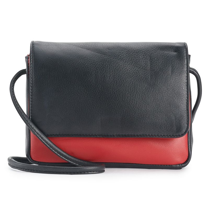 ili Leather Crossbody Bag with Mesh Touchscreen Pocket, Black